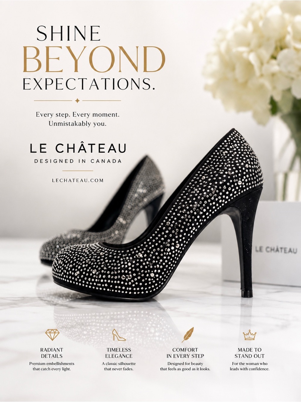 Le Chateau Black Rhinestone Pump/4 1/2 Heel